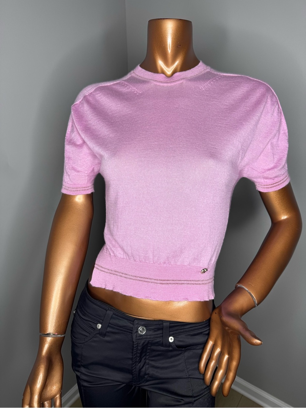 Versace Light Pink Short Sleeve Knit Crop Top